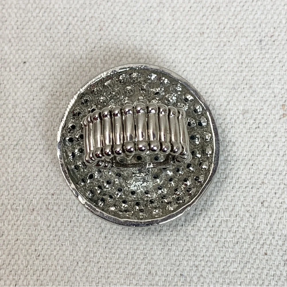 Silver XL Statement Rhinestone cluster domed stretch cocktail ring
